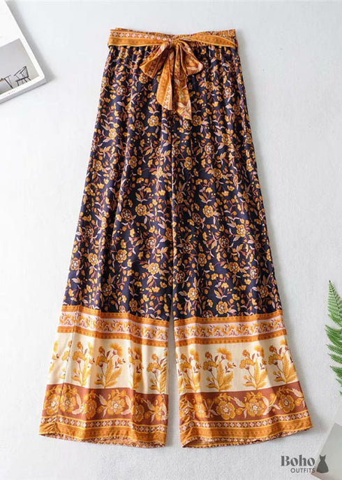Boho Pants - Palazzo Pants in Leg Pants, Jasmine in Navy Blue For Women